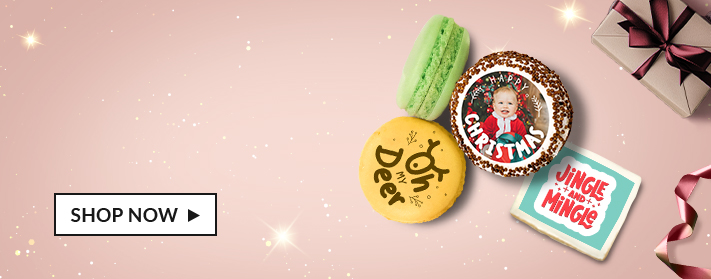 Spread holiday cheer with custom bakery-fresh cookies! Add your logo or design to sugar cookies, macarons, or chocolate-covered Oreos for a festive touch